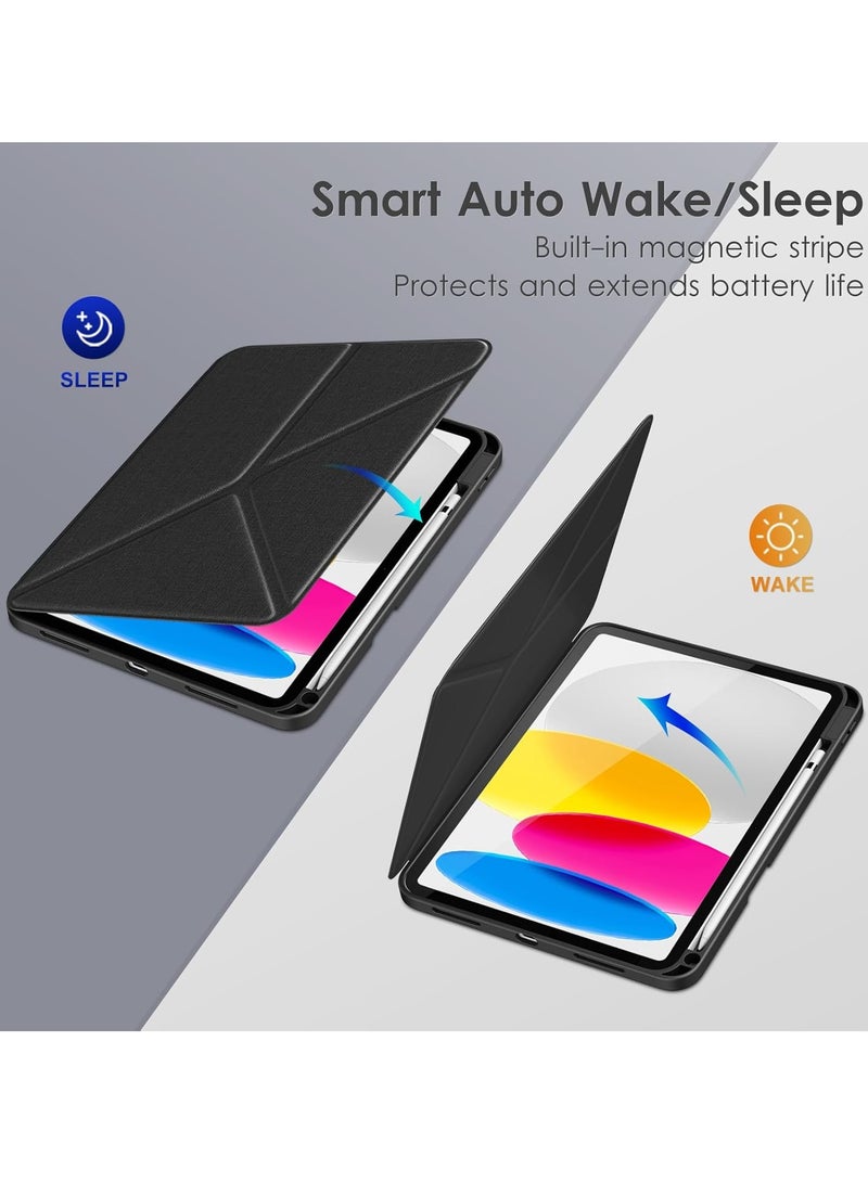 حافظة لجهاز iPad الجيل العاشر مقاس 10.9 بوصة 2022، حامل قابل للطي مع وضع أفقي وصورة، حافظة خلفية شفافة أنيقة وبسيطة، حافظة بنمط قماش مضاد للانزلاق مع حامل قلم، تنبيه/غفو تلقائي، (القلقاس الأرجواني) - Image 4